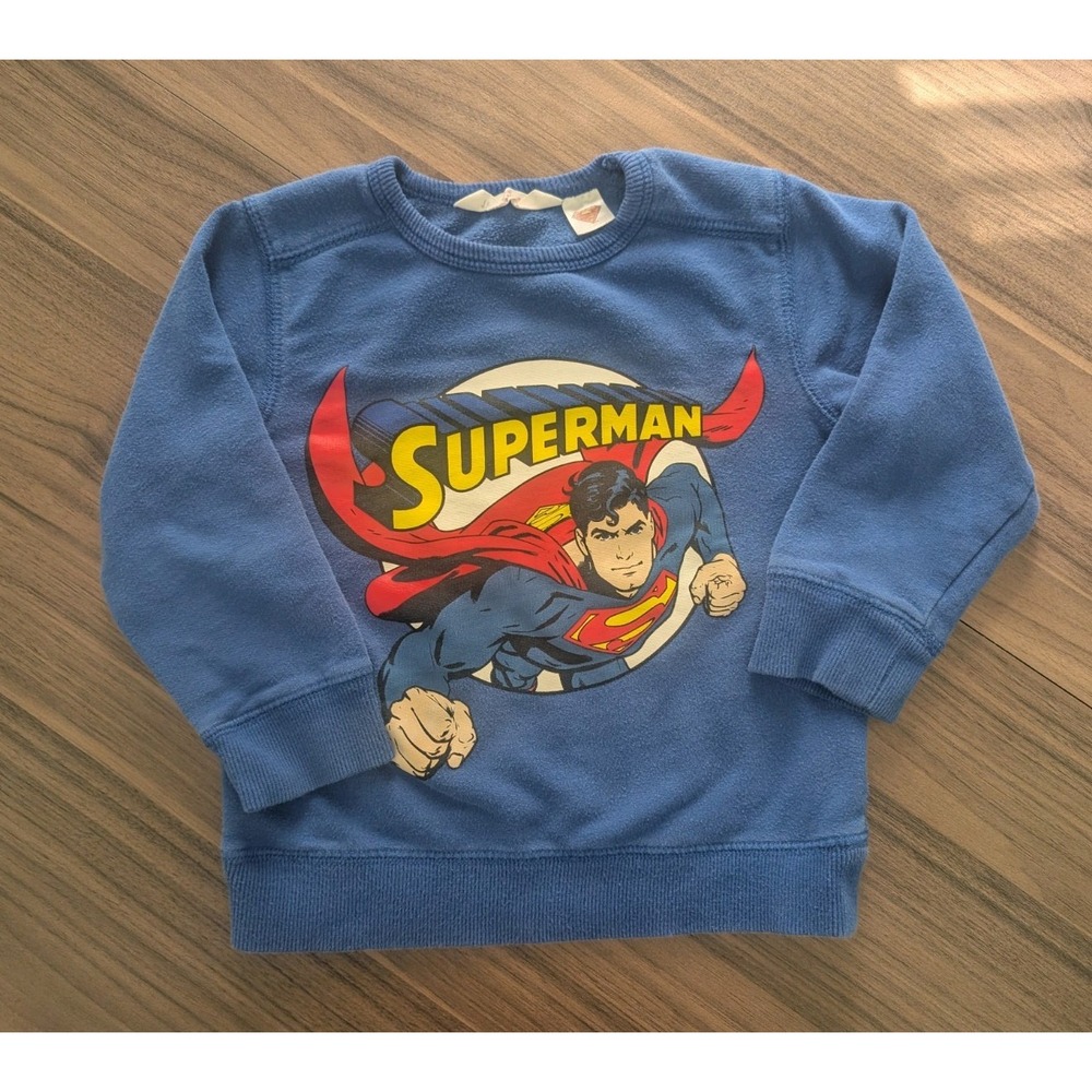 H&M DC Comics Superman Boys 3-4Y Blue Fleece Crewneck Graphic Sweatshirt